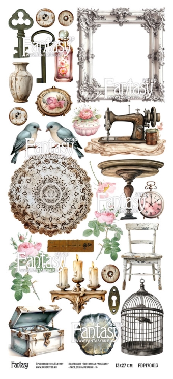 Лист для вырезания FANTASY "Винтажная рапсодия-3" размер 12*27 см, 190 гр