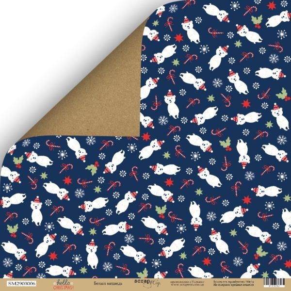 Double-sided sheet of paper Ssarmir Hello Christmas "Polar bear" size 30*30cm, 190gr