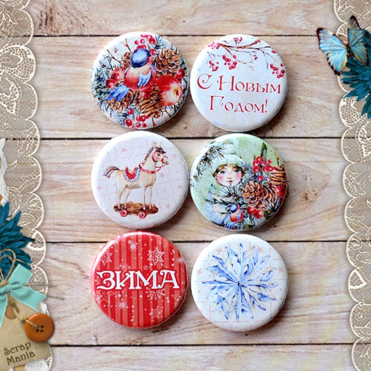 A set of chips "Rosy New Year. Winter" (ScrapMania), 6 pcs