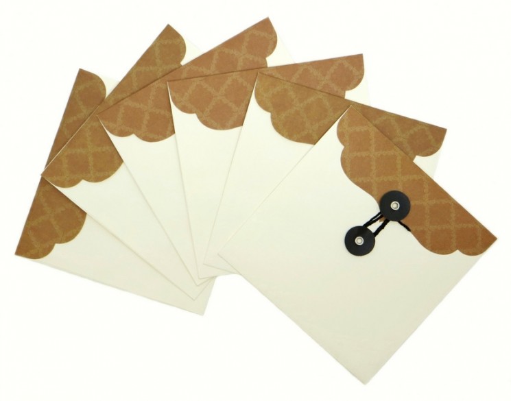 Decorative Needlework envelope "White + Brown", 1 piece, size 14.6 x 14.7 cm