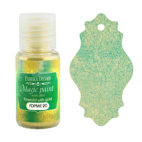 Dry paint "Magic Paint with effect" FABRIKA DECORU, color Emerald with gold, 15 ml