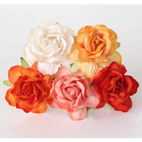 Кудрявые розы "Оранжевый микс" размер 3см, 5 шт