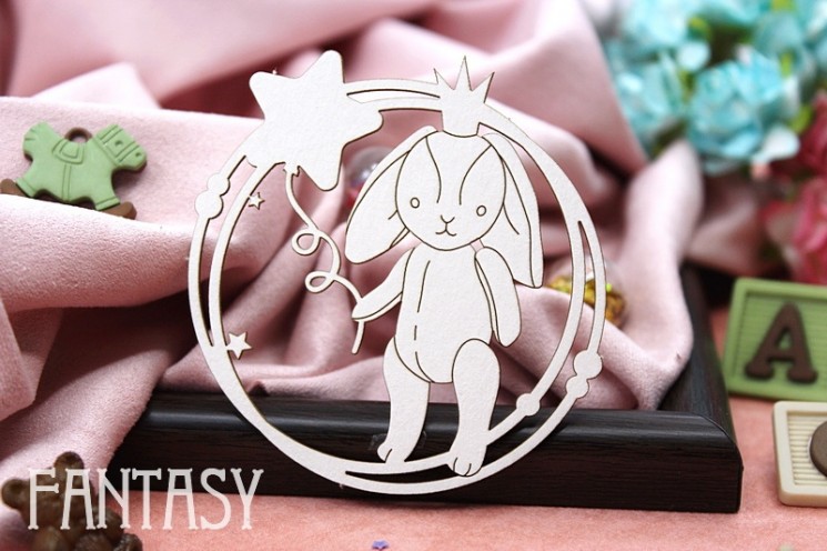 Chipboard Fantasy "Bunny with a ball in a frame 2174" size 6.7*7.2 cm
