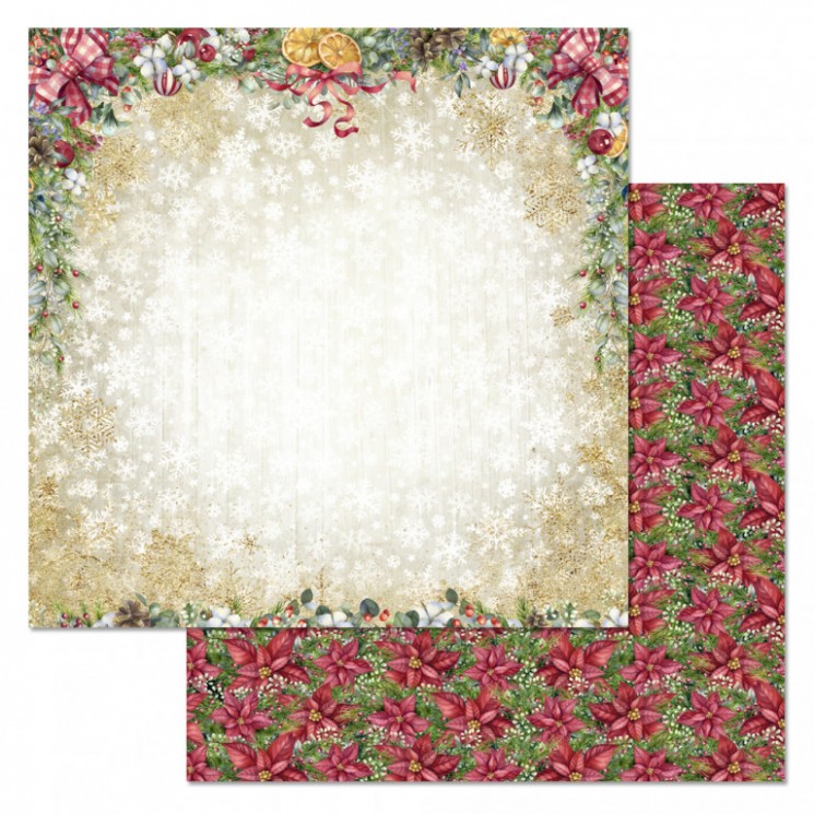 Double-sided sheet of ScrapMania paper "Bohemian Christmas. Golden snowflakes", size 30x30 cm, 180 g/m2
