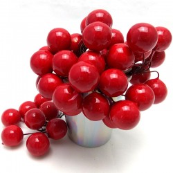 Бордовые ягодки 10 шт, D-0,7 см,длина стебля 9 см