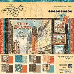 1/3 набора бумаги Graphic 45, коллекция "City Scapes" 8 листов, размер 20х20 см