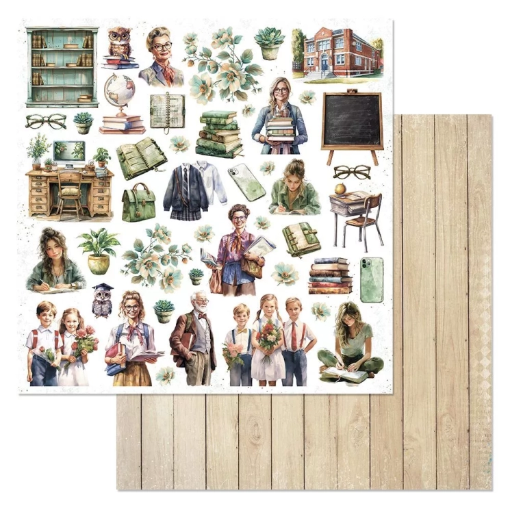 Двусторонний лист "Школьная жизнь. Детали", размер 30*30 см, 180гр (ScrapMania)