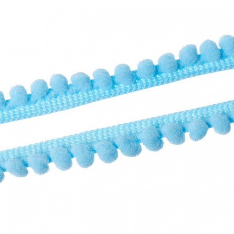 Ribbon with pompoms "Light blue", width 1 cm, length 1 m