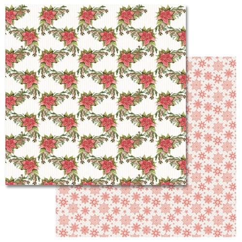 Double-sided sheet of ScrapMania paper "New Year's Rhapsody. Poinsettia", size 30x30 cm, 180 g/m2