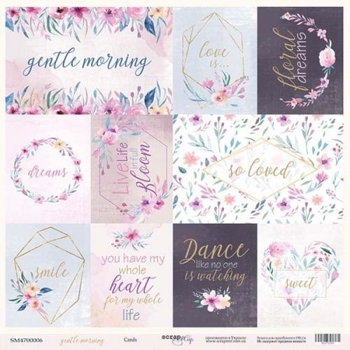 Односторонний лист бумаги ScrapМир Gentle Morning "Карточки (ENG)" размер 30*30см, 190гр