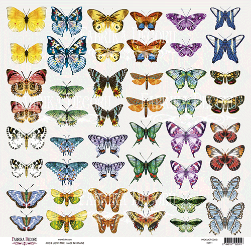 Sheet with pictures for cutting out Fabrika Decoru "Butterflies-7" size 30. 5x30. 5 cm