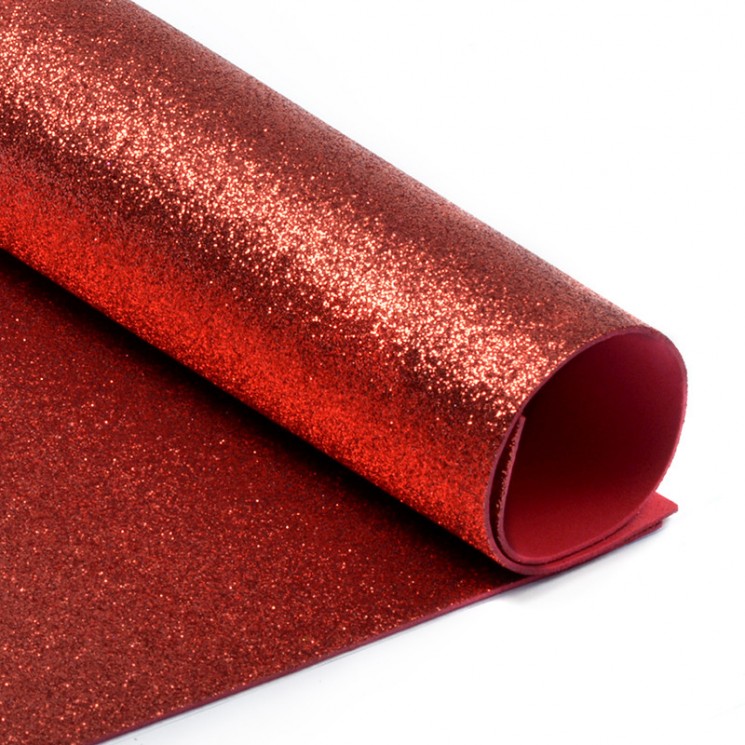 Foamiran glitter "Red", size 20x30 cm, thickness 2 mm