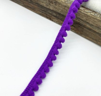 Ribbon with pompoms "Purple", width 1 cm, length 1 m