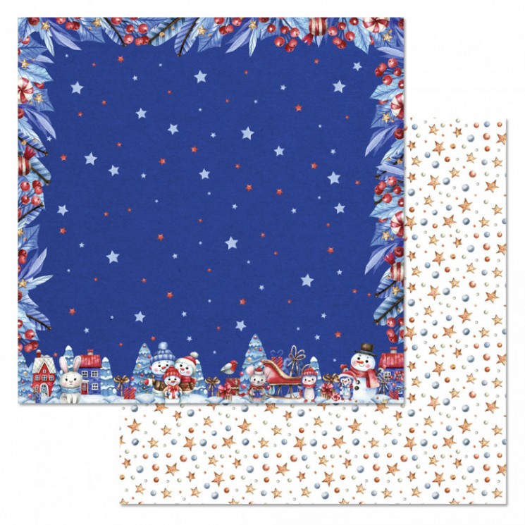Double-sided sheet of ScrapMania paper " Snowmen. New Year's Eve", size 30x30 cm, 180 g/m2