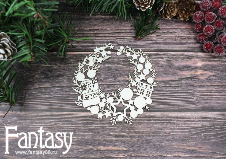 Fantasy chipboard "Christmas wreath 2526" size 9.9*9.5 cm 