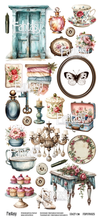Тканевый лист для вырезания FANTASY "Винтажная рапсодия -6" размер 12*27 см