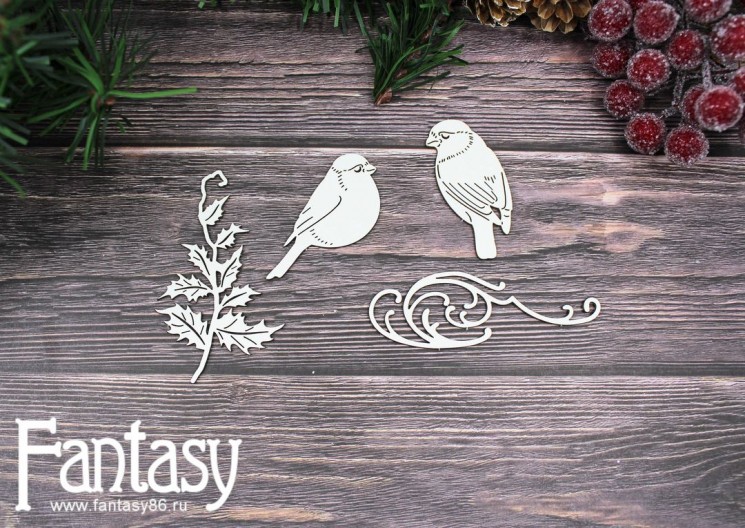 Chipboard Fantasy set set "Small birds 2529" sizes from 1.5*2.3 to 7.1*2.5 cm, in a set of 4 pcs
