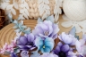 Набор цветов из ткани ручной работы Rosalina "Сиреневое чудо", 19 цветочков + 5 листочков + 2 цветочные веточки + 2 веточки эвкалипта, размер от 1,5 см до 4,5 см