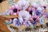 Набор цветов из ткани ручной работы Rosalina "Сиреневый туман", 18 цветочков + 5 листочков + 2 цветочные веточки + 2 веточки эвкалипта, размер от 1,5 см до 4,5 см
