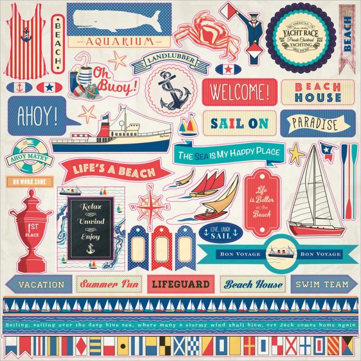 Carta Bella "Yacht Club" sticker set, size 30x30 cm