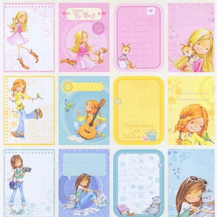 One-sided sheet of Scrapberry's Girlfriend paper "Cards 1", size 30x30 cm, 180 g/m2