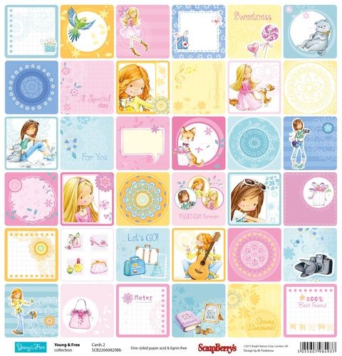 One-sided sheet of Scrapberry's Girlfriend paper "Cards 2", size 30x30 cm, 180 g/m2 (ENG)