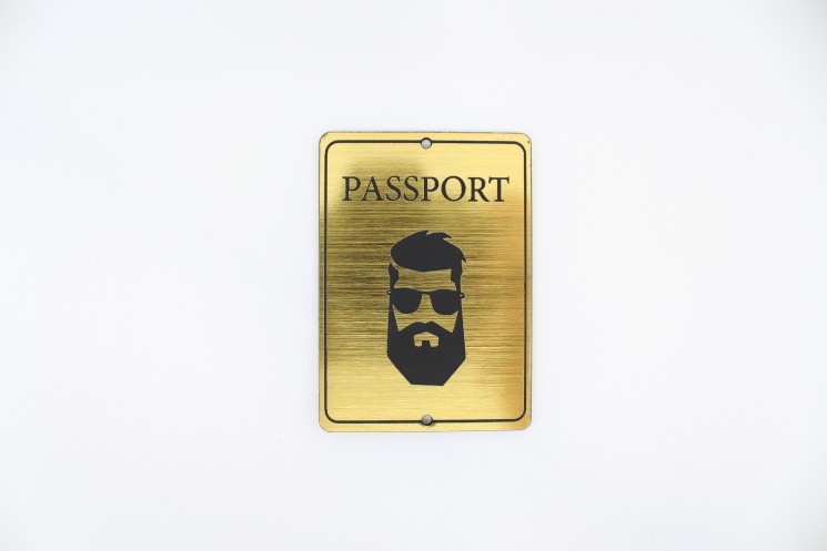 Decor made of gold acrylic LeoMammy passport "Man 1", size 50x60 mm