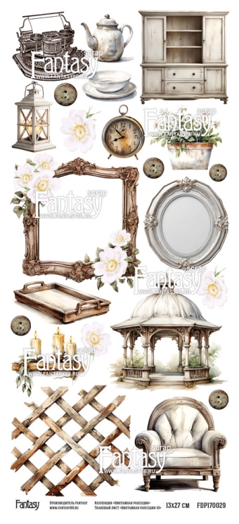 Тканевый лист для вырезания FANTASY "Винтажная рапсодия -10" размер 12*27 см