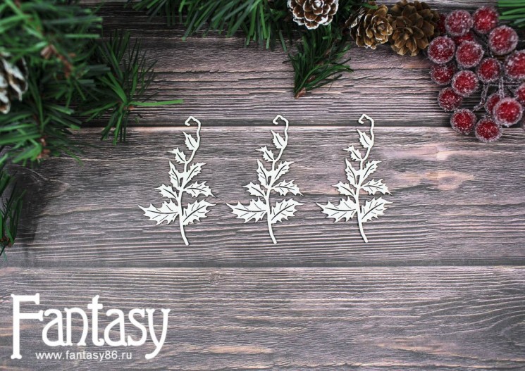 Fantasy chipboard set "Holly 2528" size 6.5*4 cm, 3 pcs in a set