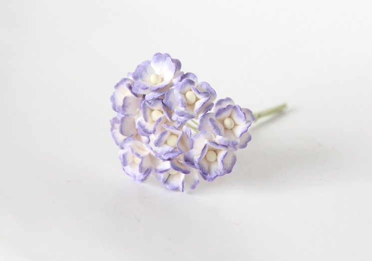 Cherry flowers medium "Lilac + white" size 1.5-2 cm 5 pcs