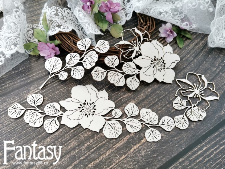Чипборд Fantasy "Цветы и листья 3785" размер от 7*8 см до 6,5*19 см