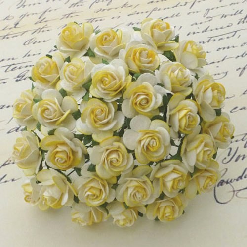 Two-tone "Yellow" roses, size 2.5 cm, 5 pcs