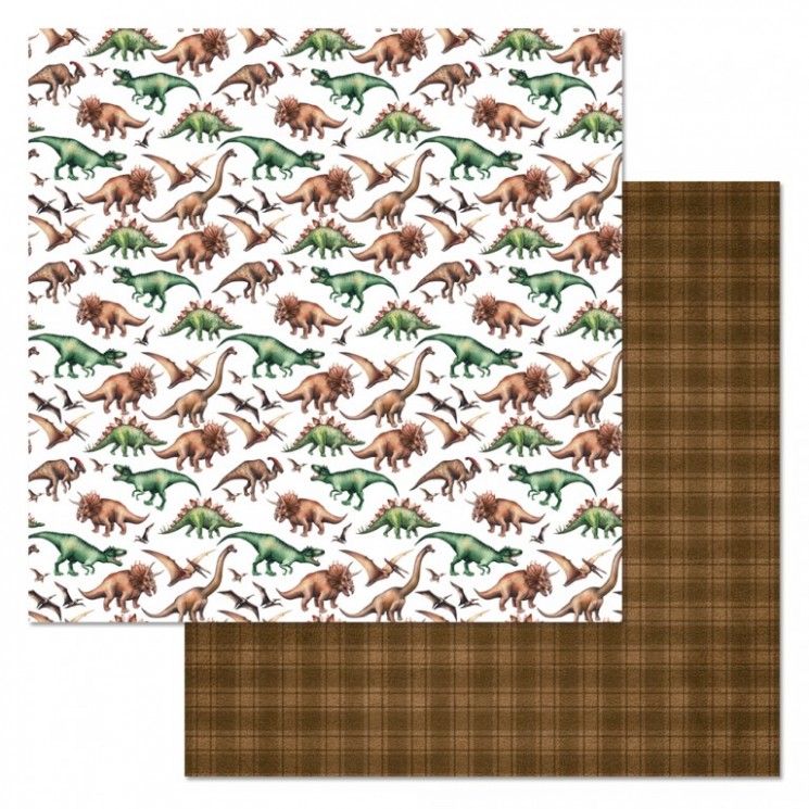 Double-sided sheet of ScrapMania paper "The Era of dinosaurs. Predators and herbivores", size 30x30 cm, 180 g/m2