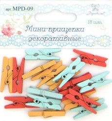 Мини-прищепки декоративные "Рукоделие" (мятный, персиковый, оранжевый), 18 шт 