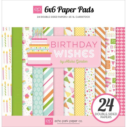 Echo Park "Birthday Wishes Girl" double-sided paper set, 24 sheets, size 15x15 cm, 180g/m2