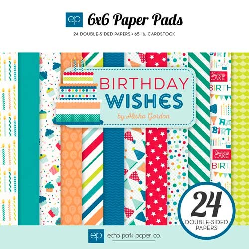 Echo Park "Birthday Wishes Boy" double-sided paper set, 24 sheets, size 15x15 cm, 180g/m2
