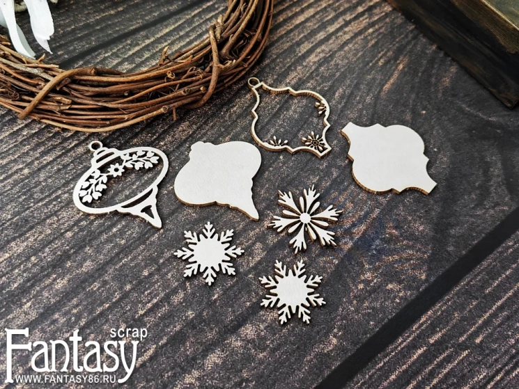 Чипборд Fantasy "Новогодние шары и снежинки 3885" 