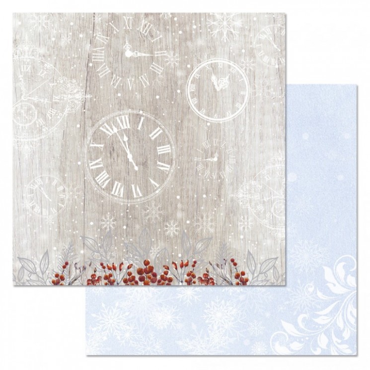 Double-sided sheet of ScrapMania paper " Snow cranberry. Time of magic", size 30x30 cm, 180 g/m2