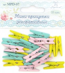 Мини-прищепки декоративные "Рукоделие" (лимонный, мятный, розовый), 18 шт