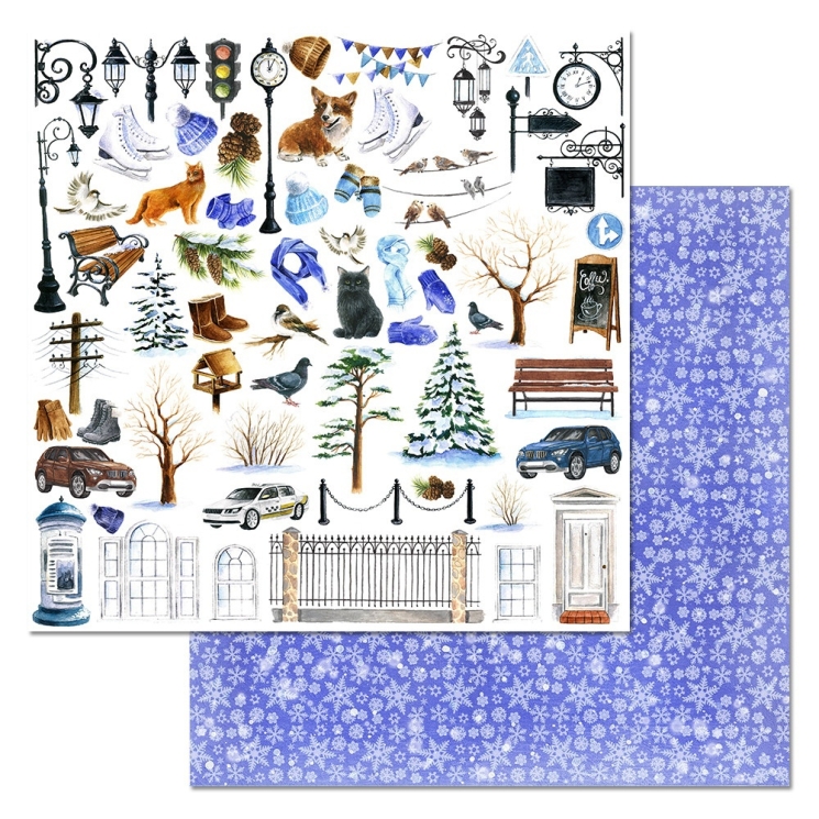 Двусторонний лист "Зимний город. Картинки", размер 30*30 см, 180гр (ScrapMania)