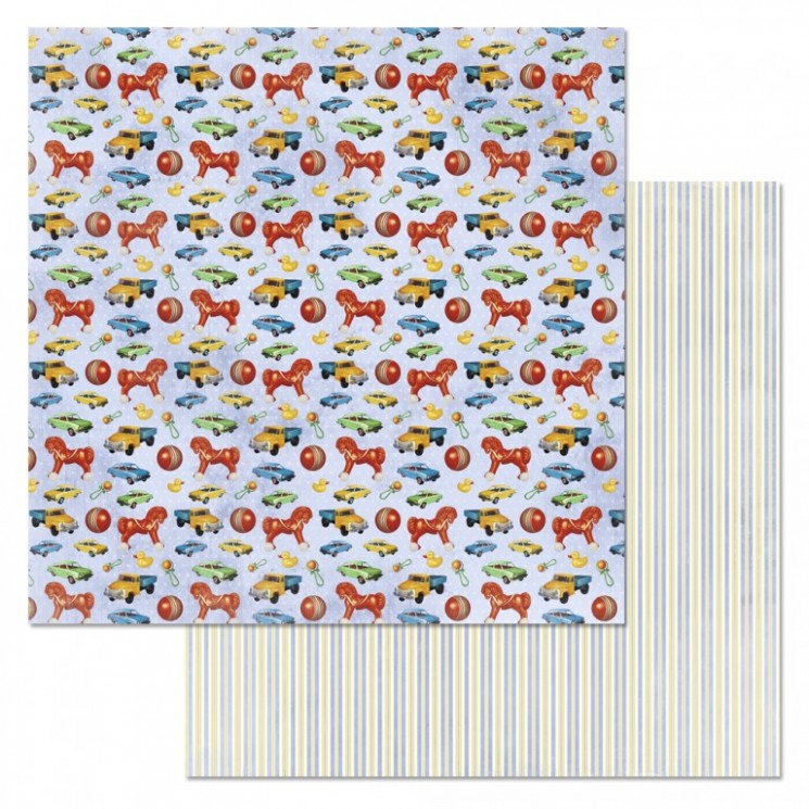 Double-sided sheet of ScrapMania paper " Naughty boy. Toys", size 30x30 cm, 180 gr/m2