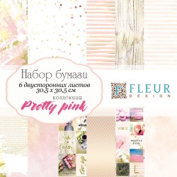 Набор двусторонней бумаги Fleur Design "Pretty pink", 6 листов, размер 30,5х30,5 см, 190 гр/м2