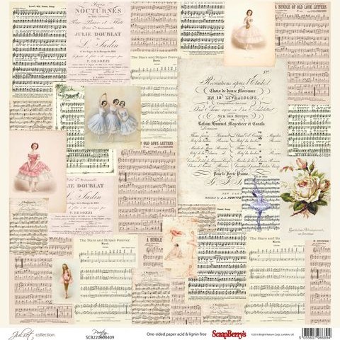 One-sided sheet of paper Scrapberry's Juliet "Music", size 30x30 cm, 190 gr/m2