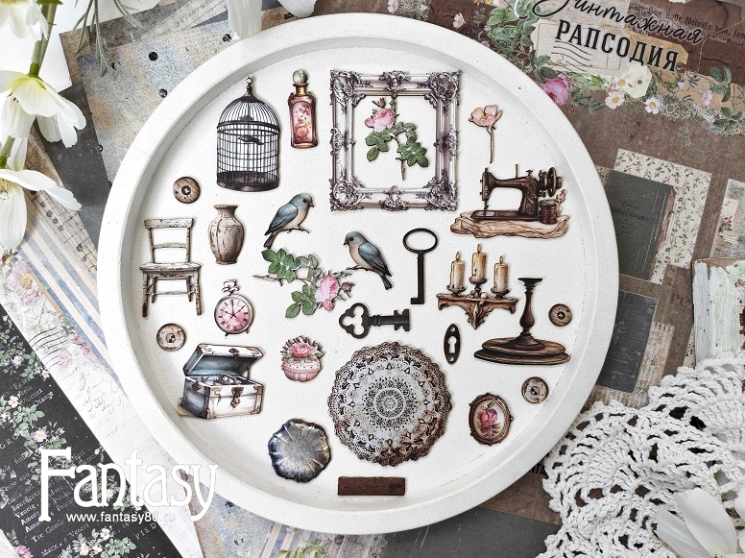 Высечки Fantasy на картоне "Винтажная рапсодия -3", в наборе 26 шт