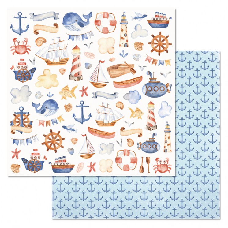 Double-sided sheet of ScrapMania paper "Sailor. Pictures", size 30x30 cm, 180 gr/m2
