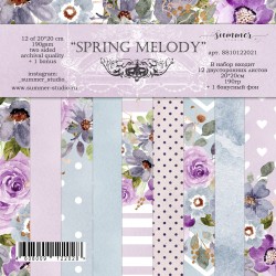 1/3 Набора двусторонней бумаги Summer Studio "Spring Melody", 4 листа, размер 20х20 см, 190 гр/м2