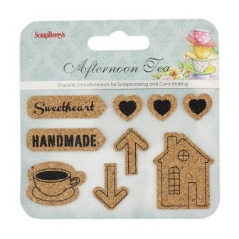 Scrapberry's "Afternoon Tea" cork Sticker Set, 9 pcs