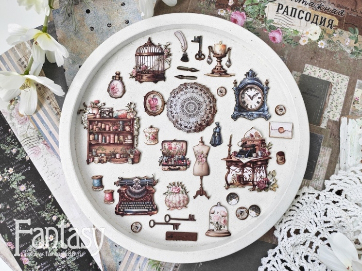 Высечки Fantasy на картоне "Винтажная рапсодия -8", в наборе 32 шт