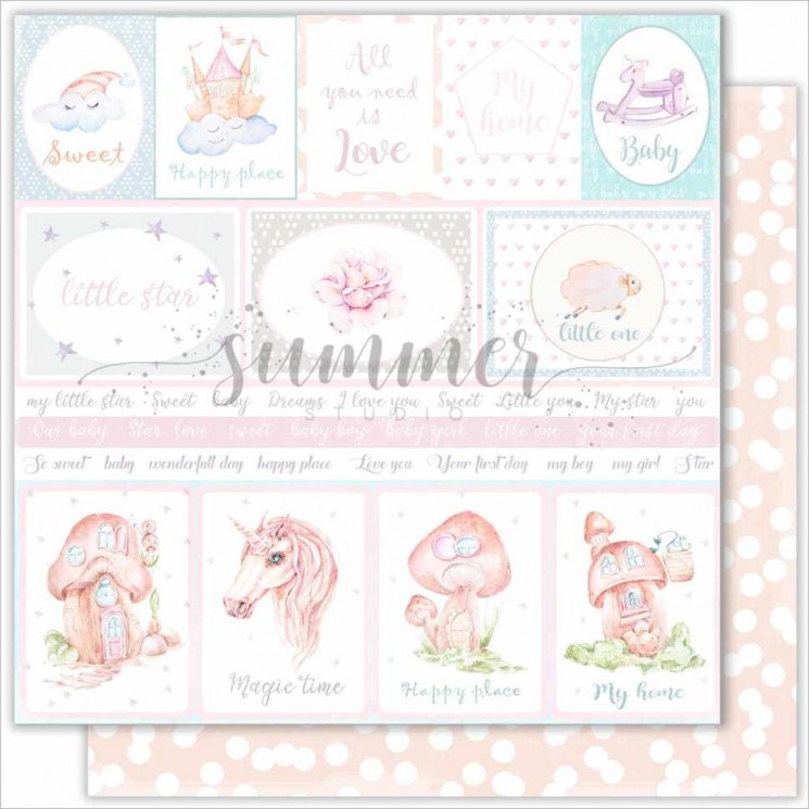 Double-sided sheet of paper Summer Studio Vanilla Dreams "Cards" size 30.5*30.5 cm, 190gr