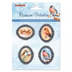 Scrapberry's metal jewelry set " Russian Winter. Birds " 4 pieces